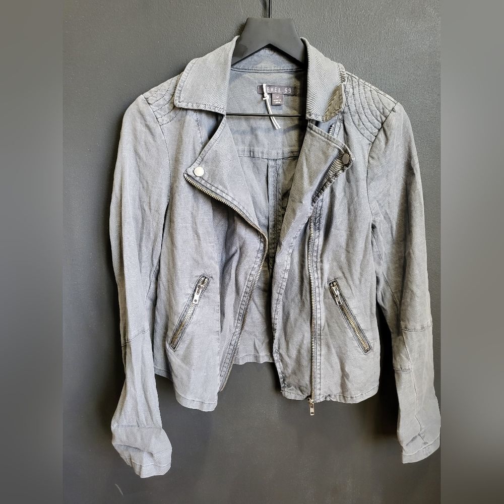 Level 99 Danica Moto Jacket Gray Size M NWT Linen Blend